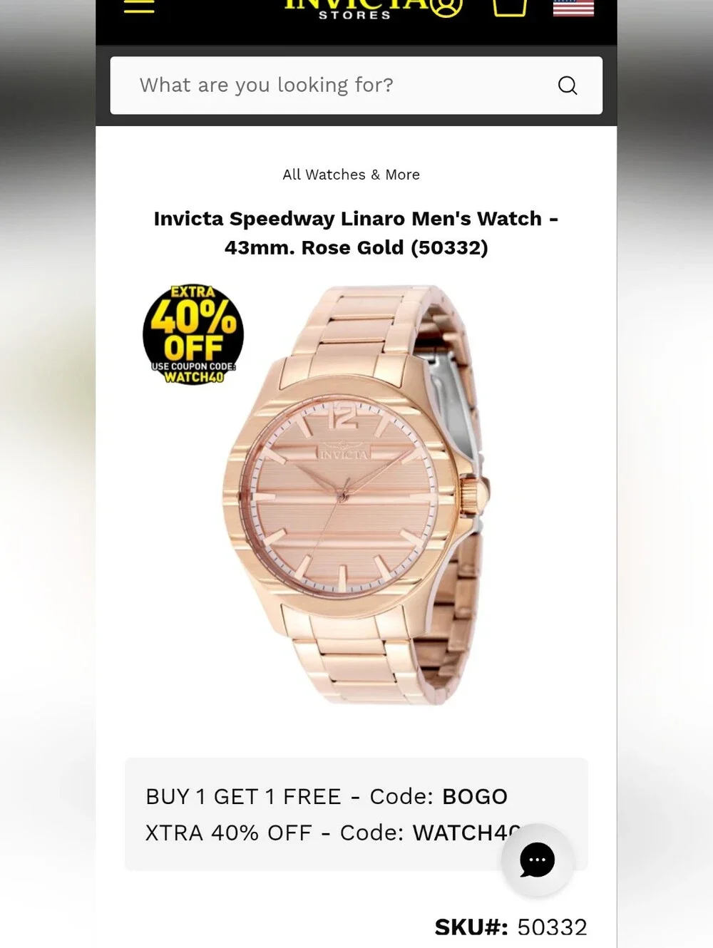 749. Invicta Speedway Linaro Men's Watch - 43mm. Rose Gold (50332)